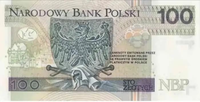 100 злотих чинного зразка, зворотний бік