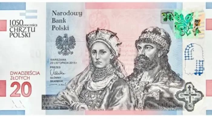 20 злотих — пам’ятна, 1050 років хрещення Польщі