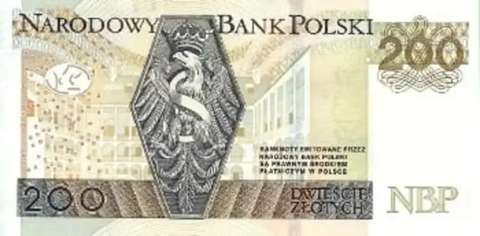 200 злотих чинного зразка, зворотний бік
