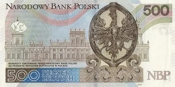 500 злотих чинного зразка, зворотний бік