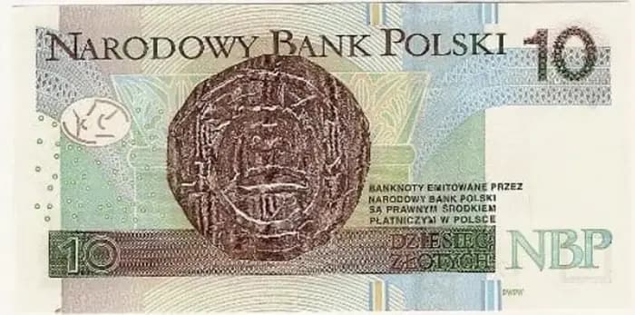 10 злотих чинного зразка, зворотний бік