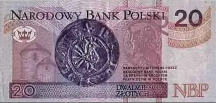 20 злотих чинного зразка, зворотний бік