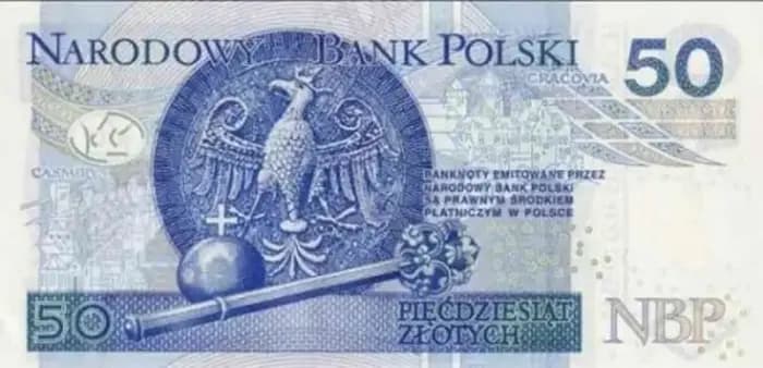 50 злотих чинного зразка, зворотний бік